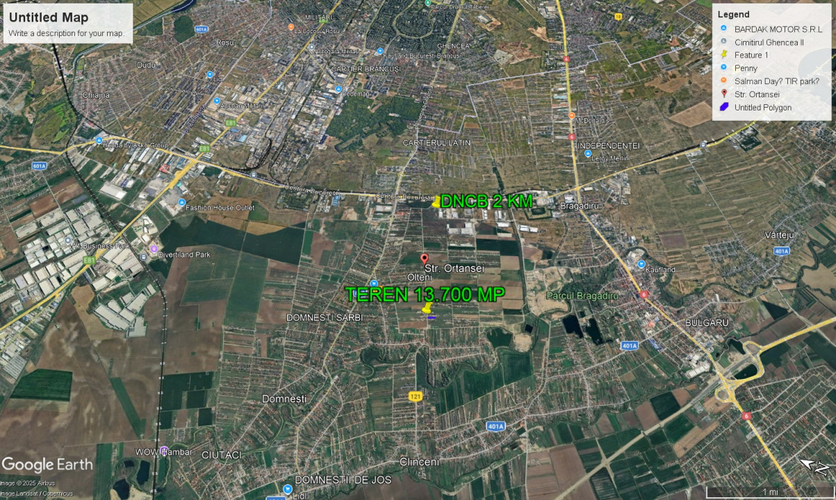 Teren intravilan 13700mp | 37X370M | Toate utilitatile | Zona Clinceni
