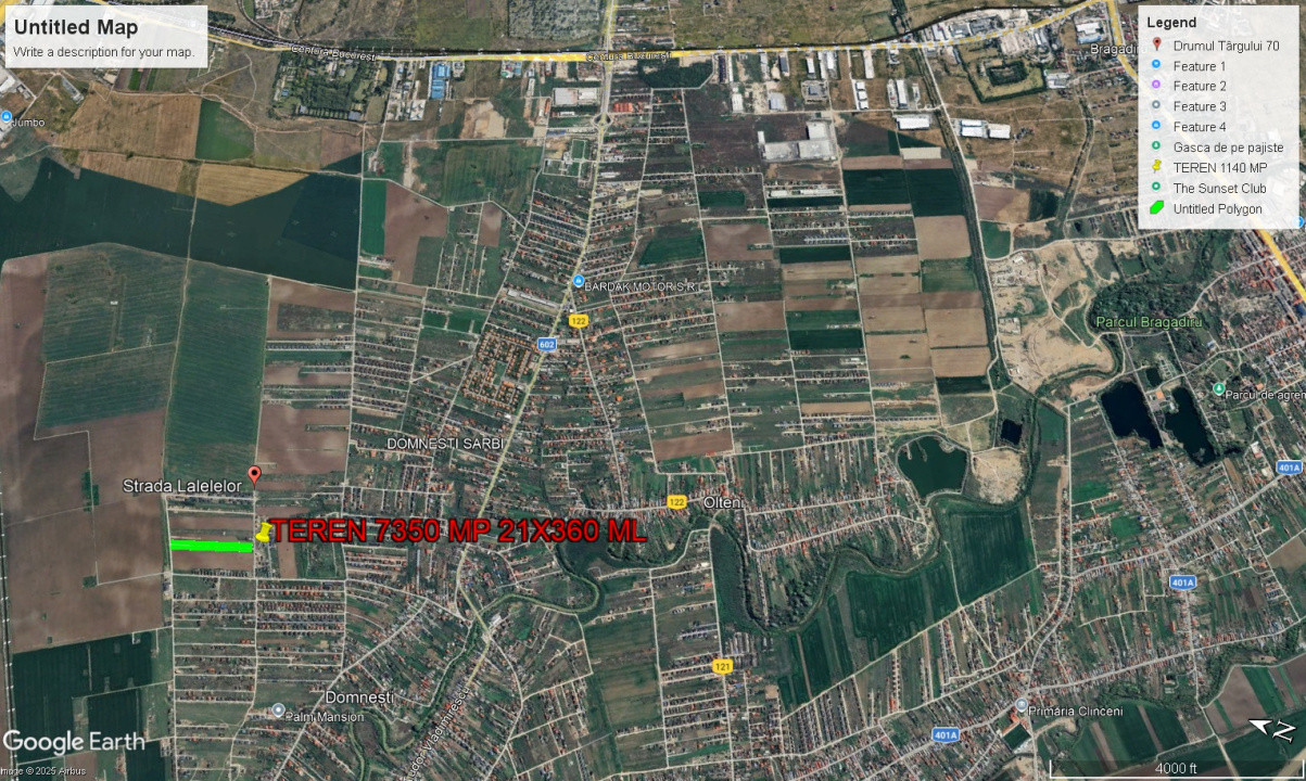 Teren intravilan 14700mp | 42X360 | Toate utilitatile | Zona Domnesti